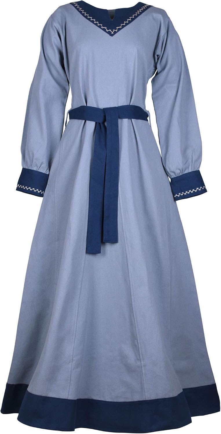 Battle-Merchant Langarm Mittelalter Kleid Jona mit Gürtel für Damen aus Baumwolle | LARP Wikingerkle
