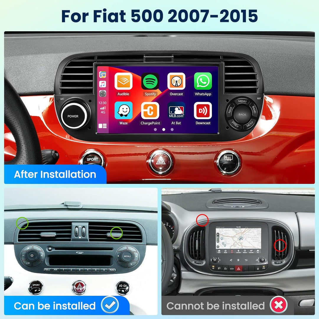 [6G+128G] Inefala Android 15 Autoradio für FIAT 500 2007-2015 mit Wireless Carplay Android, 7 Zoll T