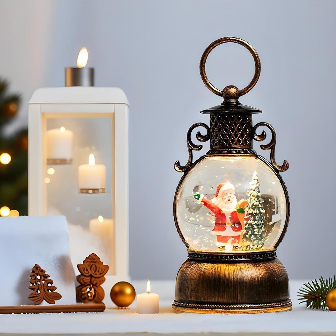 Weihnachtsmann Schneekugel Laterne - 6-Stunden Zeitschaltuhr mit Griff | Beleuchtete Schneekugel für