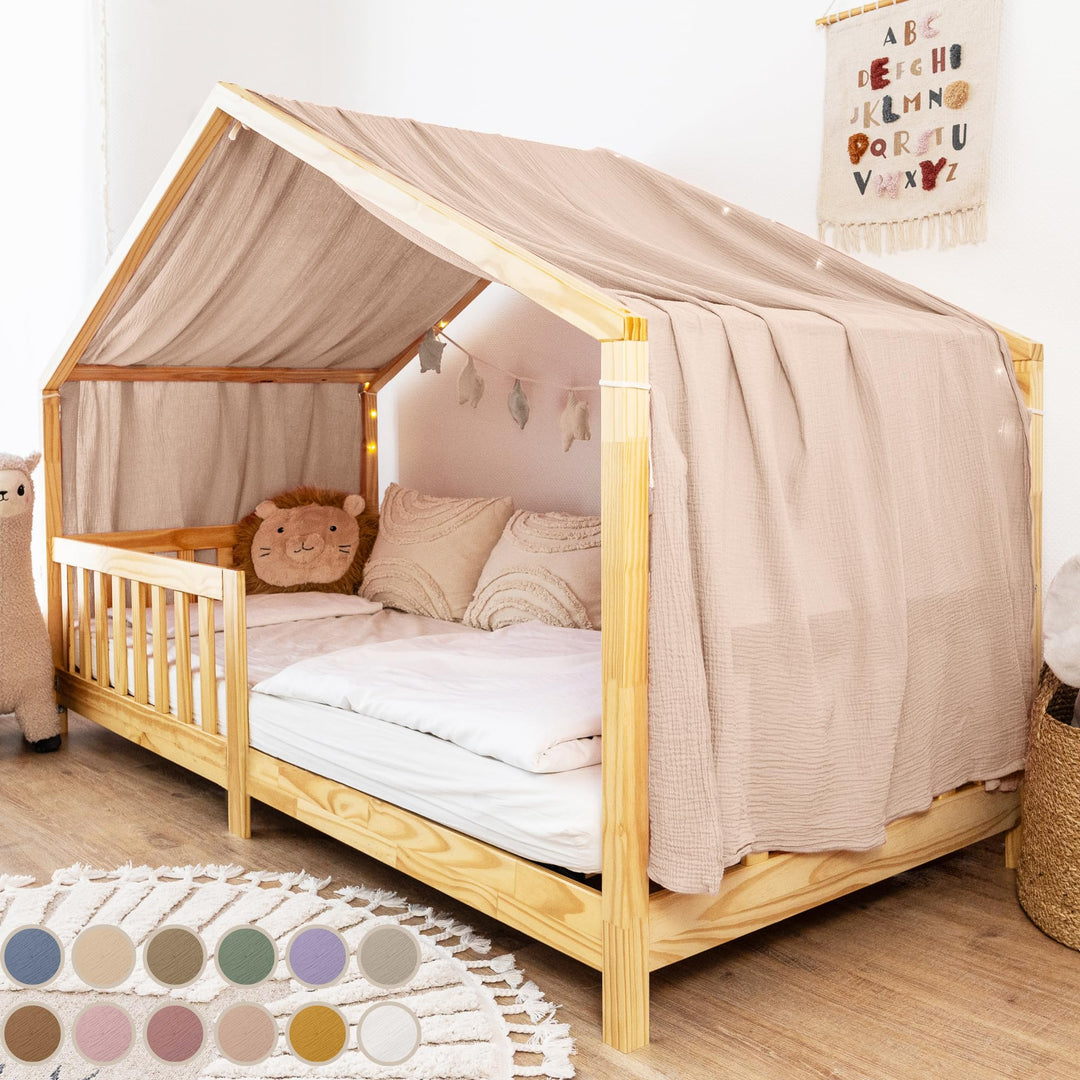 lilimaus Hausbett Himmel [Beigerosa] - Betthimmel Hausbett aus 100% Baumwolle Musselin Handmade - St