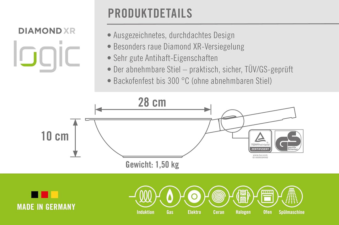Woll 11028LCI Logic Induktion, Guss-Wok Ø 28 cm, 10 cm hoch, Ø 28 cm, 10 cm hoch