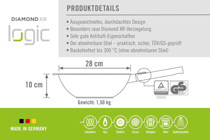 Woll 11028LCI Logic Induktion, Guss-Wok Ø 28 cm, 10 cm hoch, Ø 28 cm, 10 cm hoch
