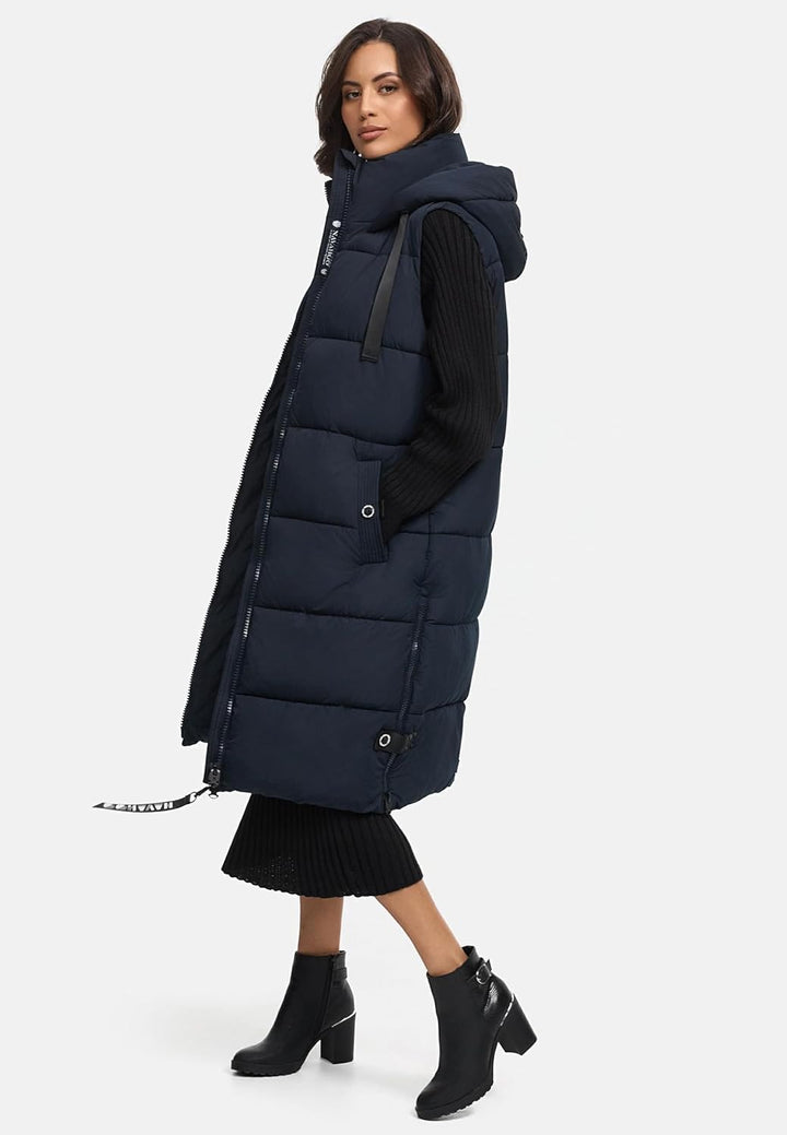 Navahoo Damen ärmellose Lange Outdoorweste warme Winterjacke Schnuffelchen XS-3XL XS Navy, XS Navy