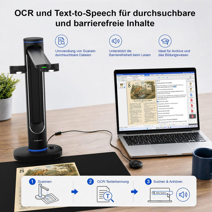 VIISAN S48 Duo Professioneller A2/A3 Buchscanner, Dual 48MP CMOS-Sensoren, 600 DPI, Automatisches Gl