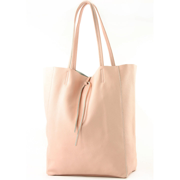 modamoda de T163 Damen Leder Shopper Schultertasche, handmade in Italy Rosa2021, Rosa2021