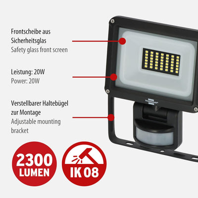 Brennenstuhl LED Strahler JARO 3060 P (LED Wandstrahler für aussen IP65, 20W, 2300lm, 6500K, mit Bew