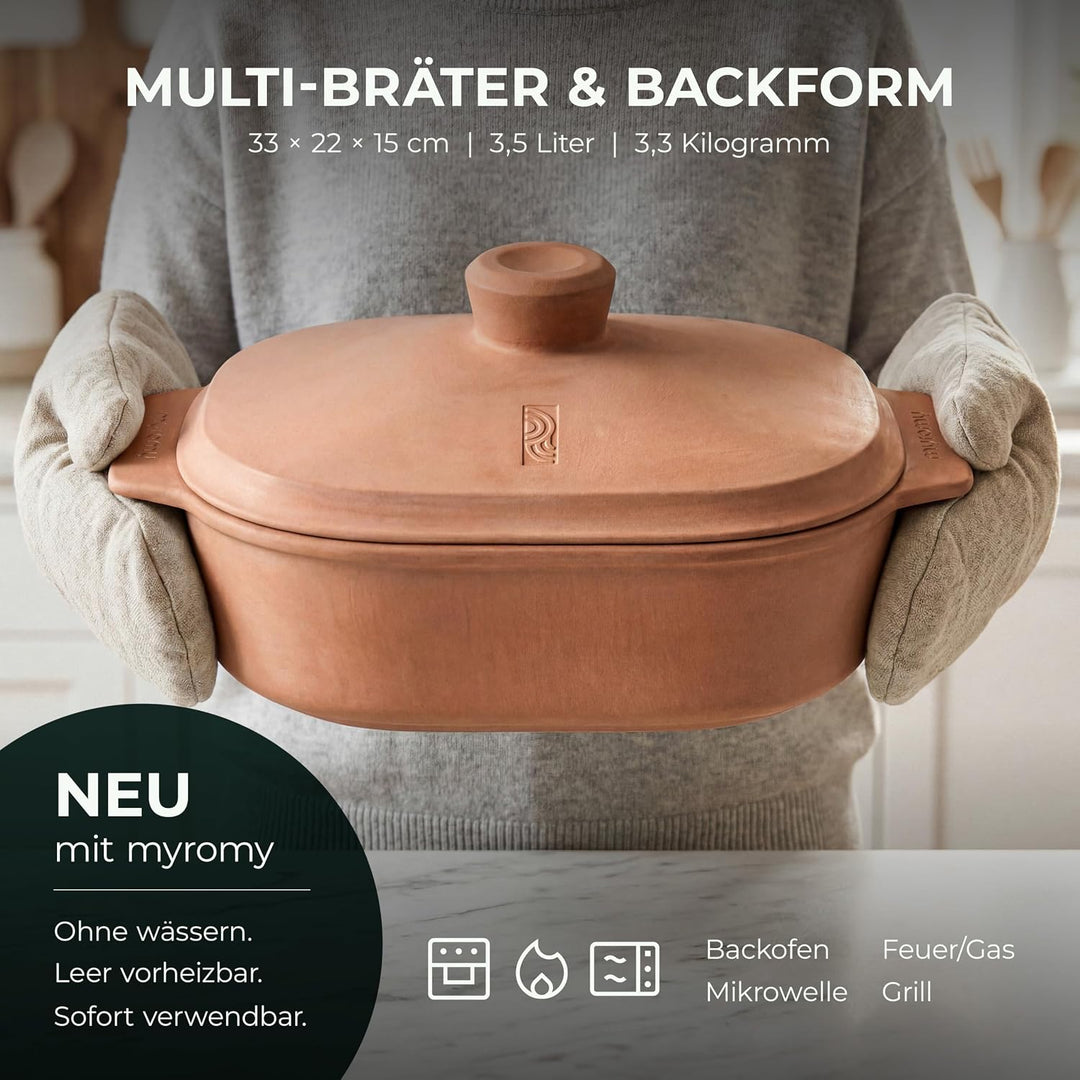myromy® Multi-Bräter 3,5 L – Bräter &amp; Brotbackform aus Keramik – Signature