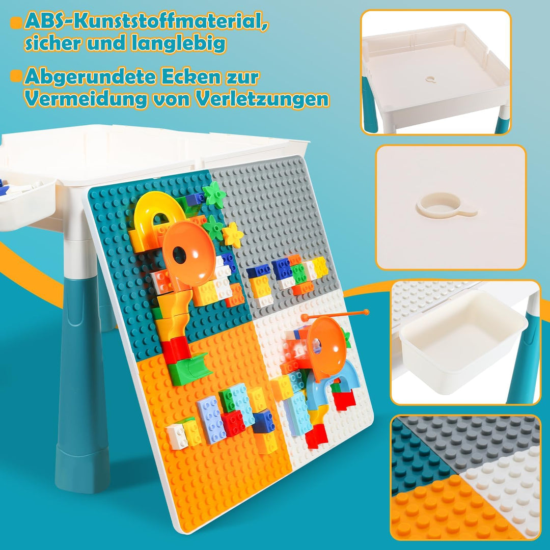 Kindertisch mit 2 stühlen Spieltisch Kinder mit 251 Bausteine,Multifunktionaler Aktivitätstisch ab 2