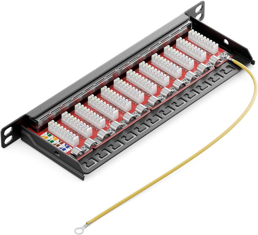 deleyCON CAT 6a 0,5 HE Patchpanel Mini Verteilerfeld 12 Port - Desktop 10" Zoll Rackeinbau Servermon