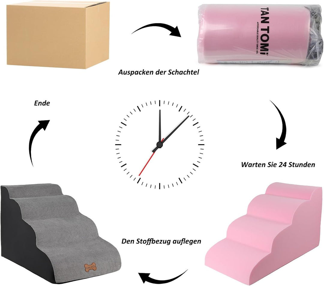 CALIYO Hundetreppe 4 Stufen, Hundetreppe für Kleine Hunde, Katzentreppe 50 cm hoch, Haustiertreppe m