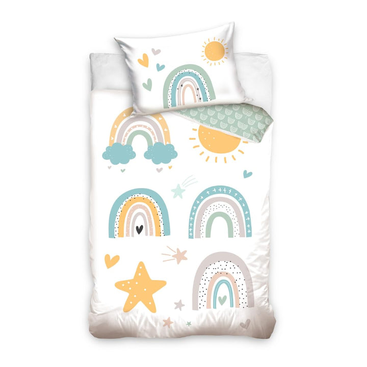 Kinderbettwäsche 100x135 aus 100% Baumwolle - Bettwäsche für Kinder & Baby Regenbogen, Sonne - Fröhl