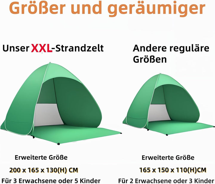 XXL Strandmuschel Pop Up uv Schutz 50 +, Strandzelt Sonnenschutz 3-5 Personen, Grösser Strandmuschel