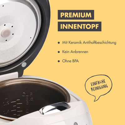 Digitaler Reishunger Mini Reiskocher und Dampfgarer in Grau - Warmhaltefunktion, Timer & Premium Top