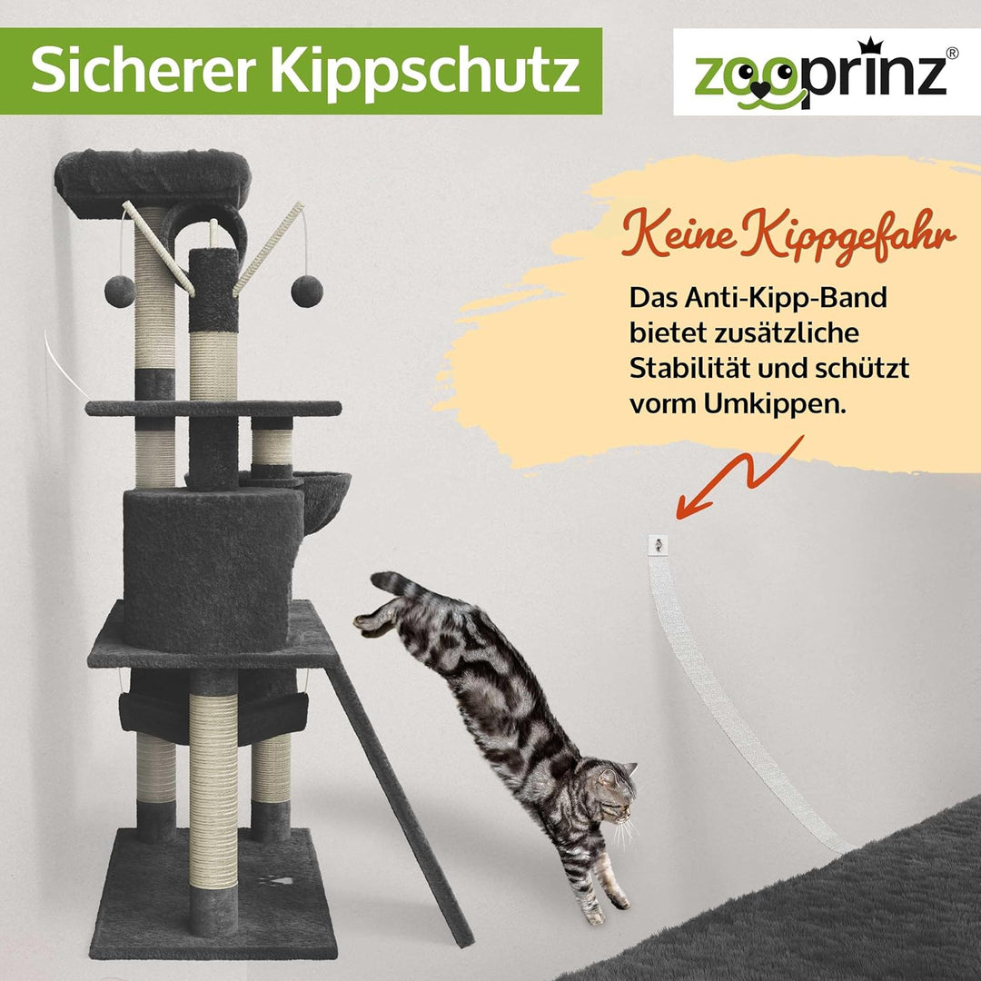 zooprinz extra breiter kratzbaum – XXL Premium Kratzbaum mit dicken Sisal Säulen, Höhle, Hängematte,