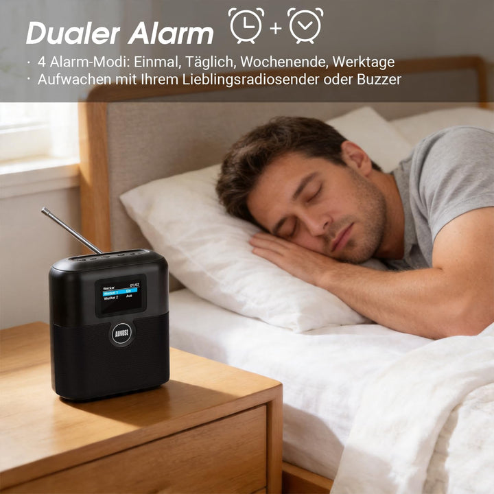 Wiederaufladbares DAB+/FM Radio mit Bluetooth Lautsprecher -August MB330- tragbarer Radiowecker mit