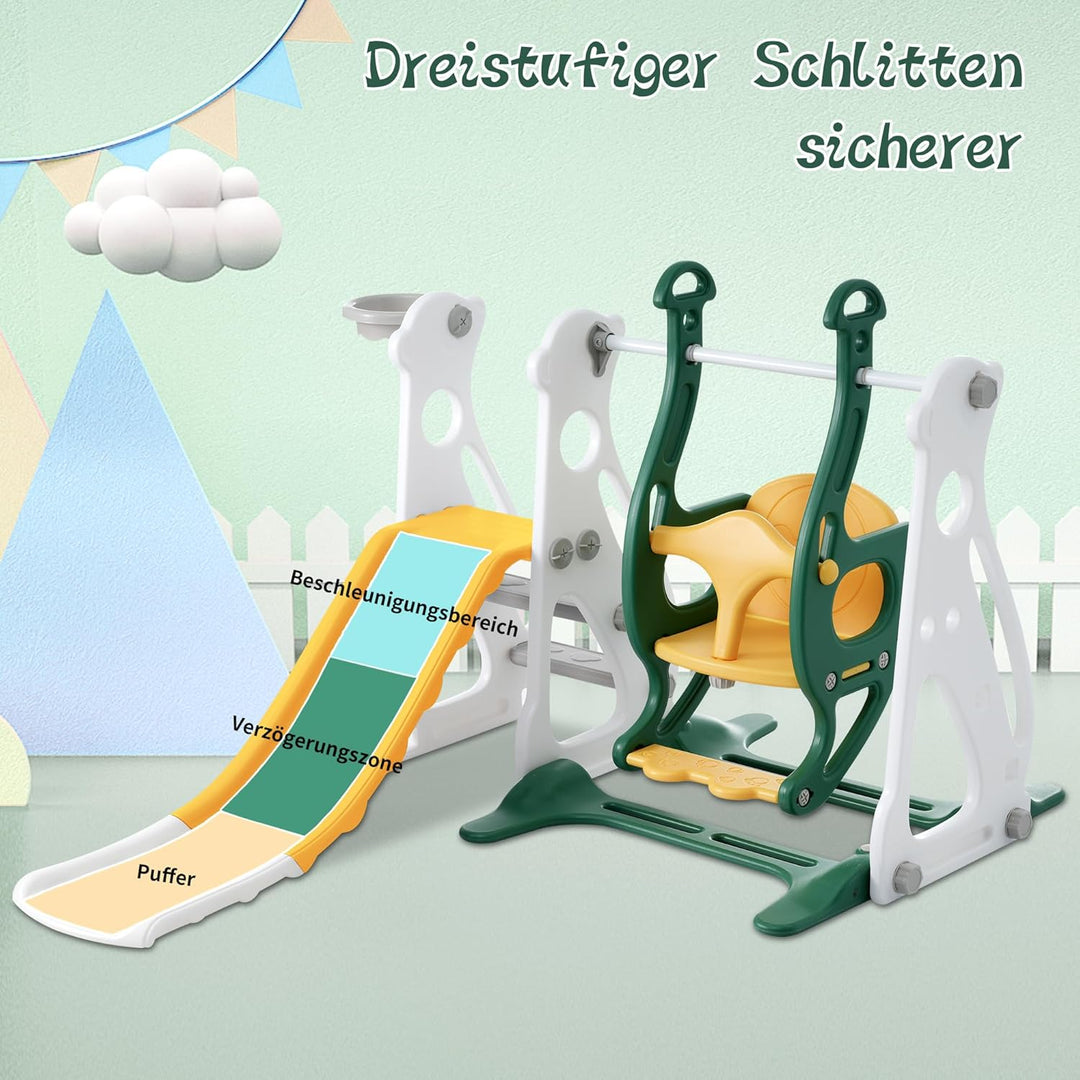 Merax Rutsche für Kinder, 4 in 1 Kinderrutsche Schaukel Basketballkorb, Kletterleiter, Kinder Spielp