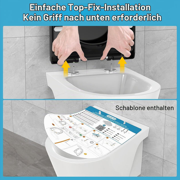YEAUPE PRO Toilettendeckel mit Absenkautomatik D Form [KURZ] - 43,5×36,2 cm | WC Sitz mit Schnellver