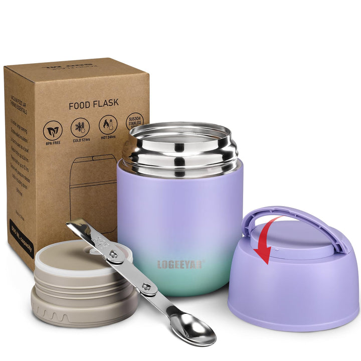 Itslife Thermobehälter für Essen 500ml, Warmhaltebehälter Essen Edelstahl mit Löffel, Thermobecher E