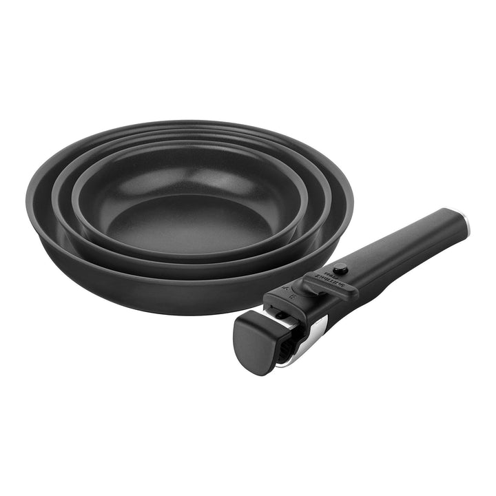 ZWILLING Unlock Bratpfannen-Set 4-tlg. (20, 24, 28 cm + Griff) mit Keramikbeschichtung, Abnehmbarer