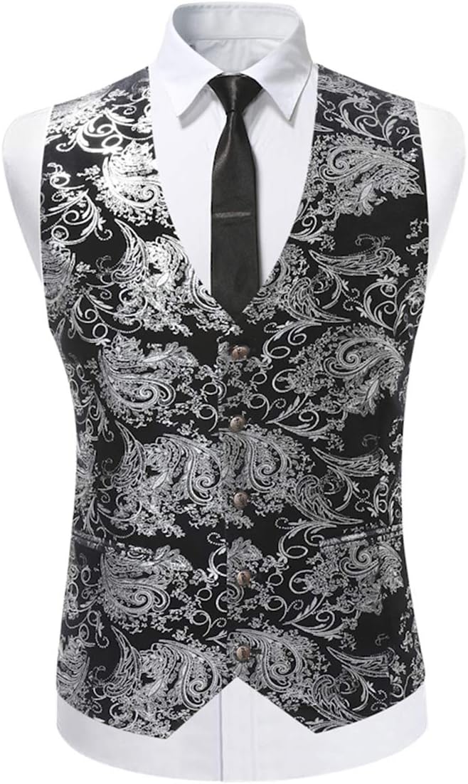 Allthemen Weste Herren Westen Gilet Jacquard Anzugweste für Hochzeit und Party M Silber, M Silber