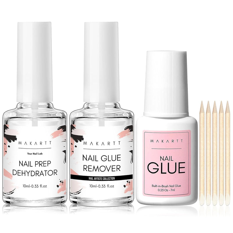 Makartt Nail Glue Set mit Nagelkleber Entferner und Dehydrator - Professionell für Nagelspitzen Fäls