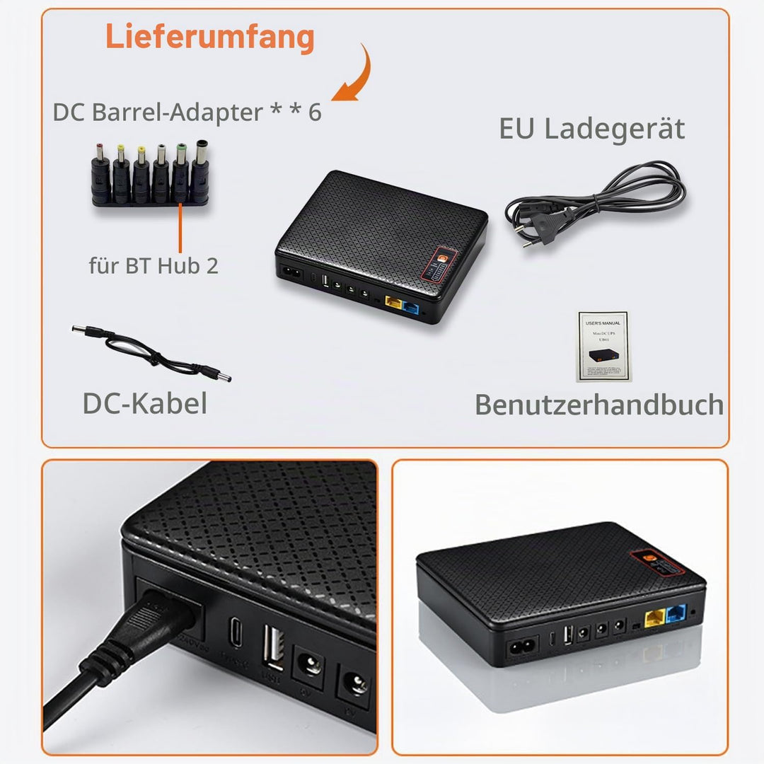Mini UPS 12V/1,5A Router USV 16000mAh (59Wh) Unterbrechungsfreie Stromversorgung 9V/1A USB 5V/2A, 16
