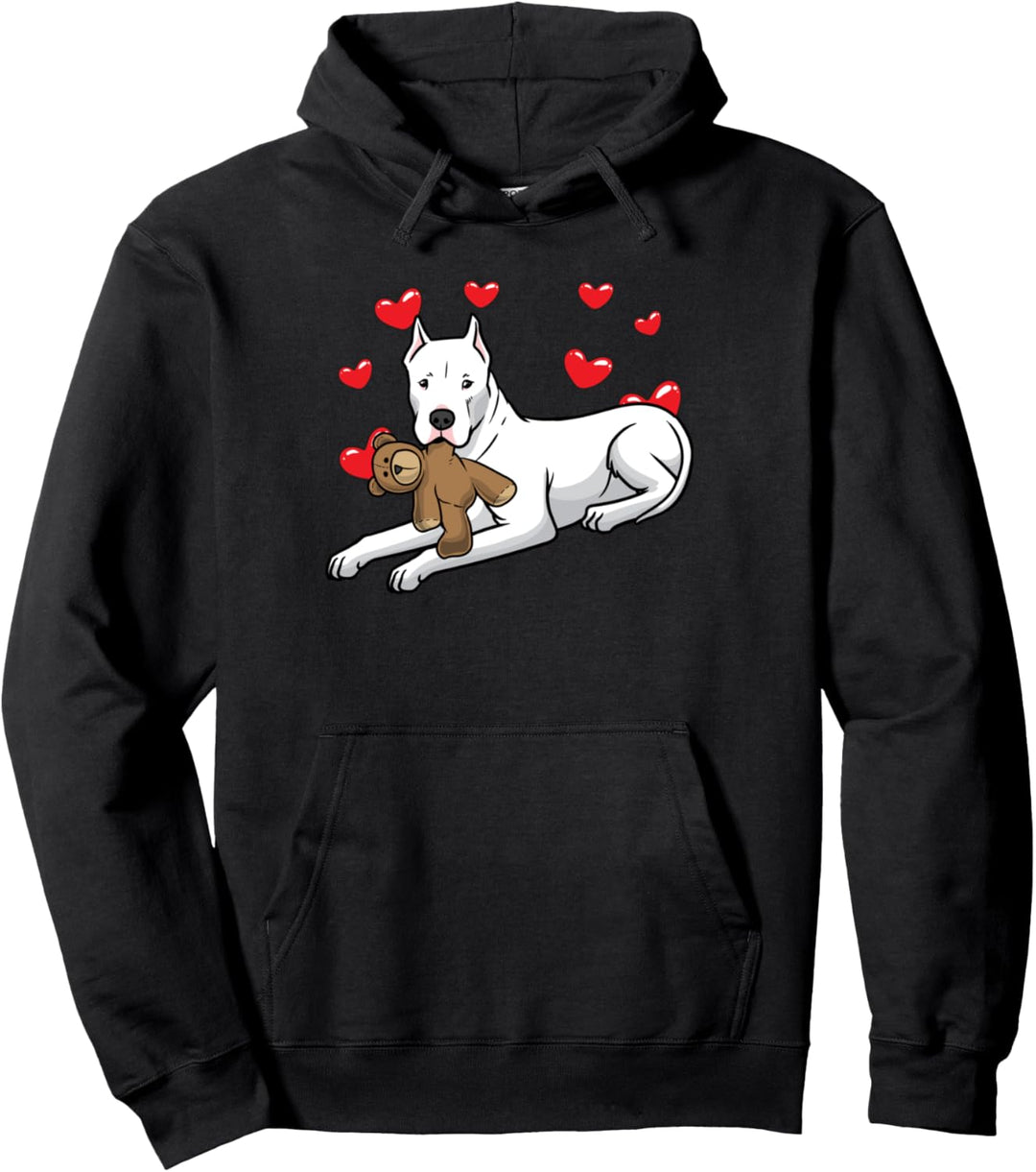 Dogo Argentino Hund mit Plüschtier und vielen Herzen Pullover Hoodie
