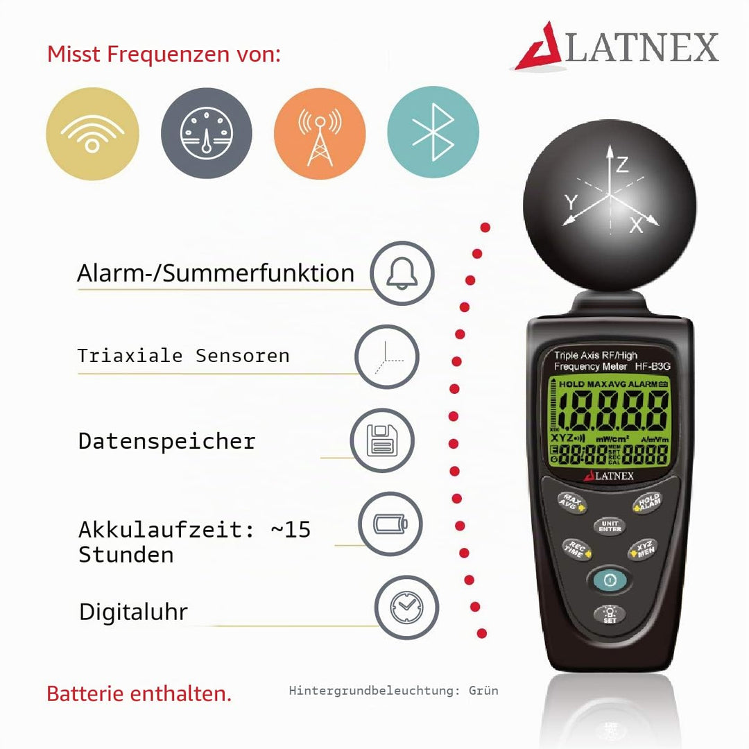 LATNEX HF-B3G Triple Axis HF RF Power Meter Analysegerät und Detektor Messen EMF cell phones-smart m