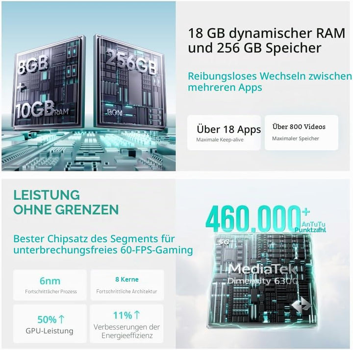 realme 14T 5G Smartphone 8+256GB, Dimensity 6300 5G Chipsatz, 6000mAh Titan Battery, 45W Fast Charge