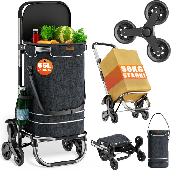 Monzana 2in1 Einkaufstrolley 38 L Klappbar Abnehmbare Tasche 6 Rollen Treppensteiger Einkaufswagen E