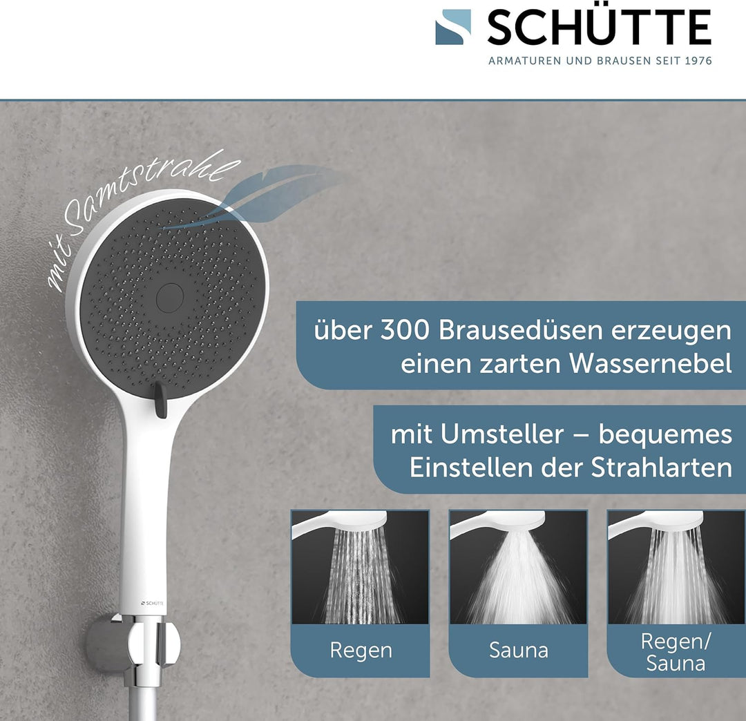 SCHÜTTE Handbrause CAPRI mit Samtstrahl-Technologie | Duschkopf mit über 300 Düsen und 3 einstellbar