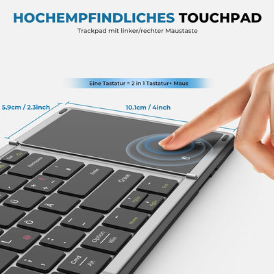 seenda Faltbare Bluetooth Tastatur mit Touchpad, Wiederaufladbare Kabellose Klappbare Tastatur mit T