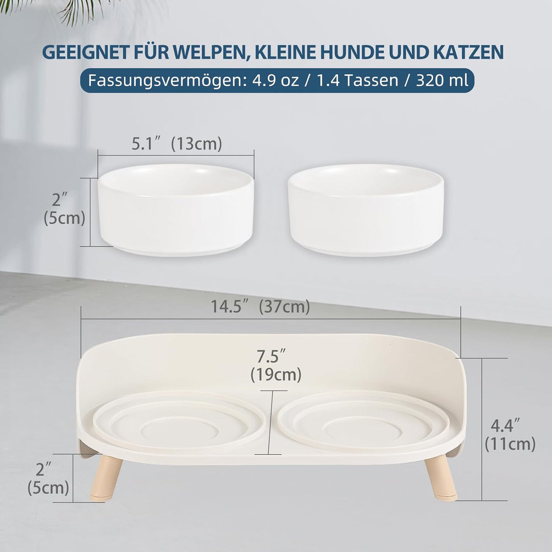 Katzen Napfset Katzennapf Erhöht Keramik - Doppelt Katzennäpfe mit Rutschfestem Ständer und Spritzsc