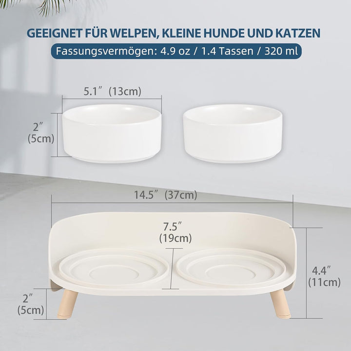 Katzen Napfset Katzennapf Erhöht Keramik - Doppelt Katzennäpfe mit Rutschfestem Ständer und Spritzsc