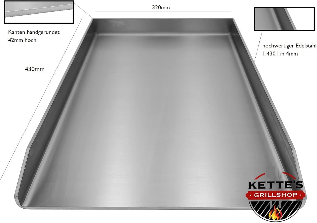 Kette´s Grillzubehör Edelstahl Plancha/Grillplatte/Bratplatte/Burger Platte/BBQ-Platte (330 x275mm)