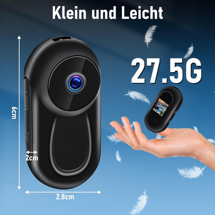 Action Cam, 120° Tragbare Sportkamera mit 0,63-Zoll-Display, Mini-Körperkamera HD 1080P Helm ActionK