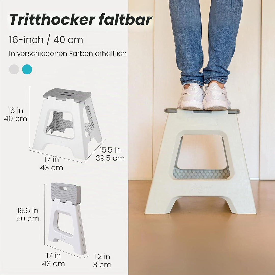Vigar Compact Tritthocker klappbar 40 cm mit Griffen, Grau, 43x37x40 Grau 40 cm, 1-Step, Grau 40 cm,
