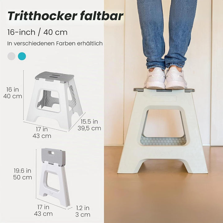 Vigar Compact Tritthocker klappbar 40 cm mit Griffen, Grau, 43x37x40 Grau 40 cm, 1-Step, Grau 40 cm,