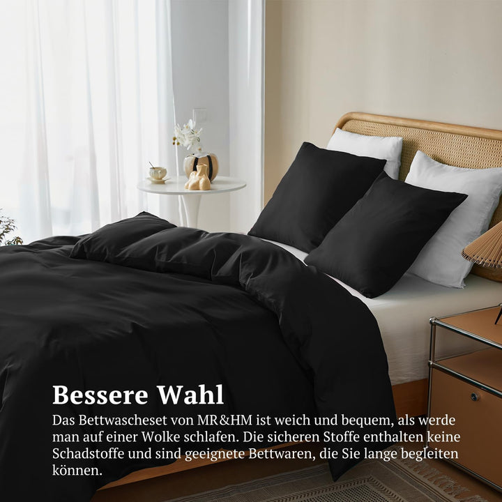 MR&HM Bettwäsche 155x220 3-teilig Baumwolle - Bettwäscheset aus 100% Baumwolle 155 x 220 x 1 Plus Zw