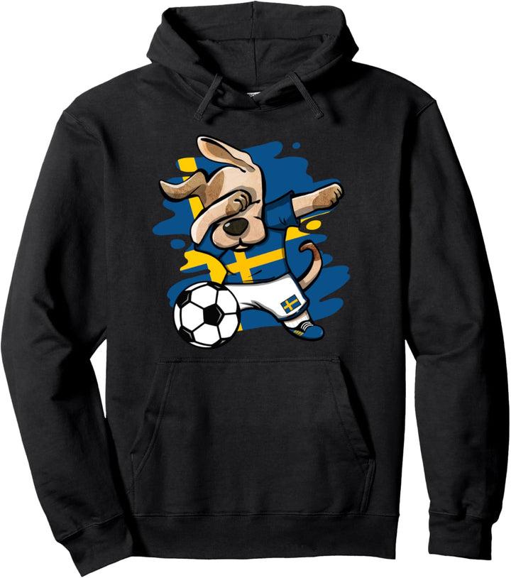 Dabbing Hund Schweden Fussball Mannschaft Schwedische Flagge Pullover Hoodie