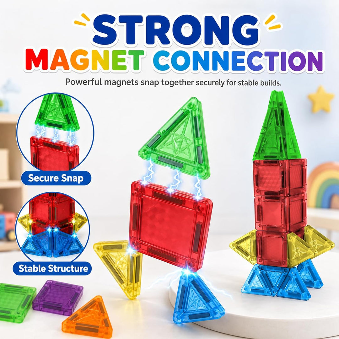 50 PCS Magnetfliesen, 3D Magnetische Bausteine Kit, STEM Reise Magnetfliesen für Kinder mit Eisen Ca