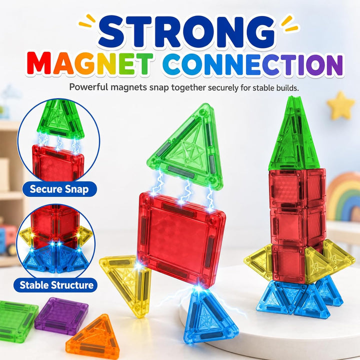 50 PCS Magnetfliesen, 3D Magnetische Bausteine Kit, STEM Reise Magnetfliesen für Kinder mit Eisen Ca
