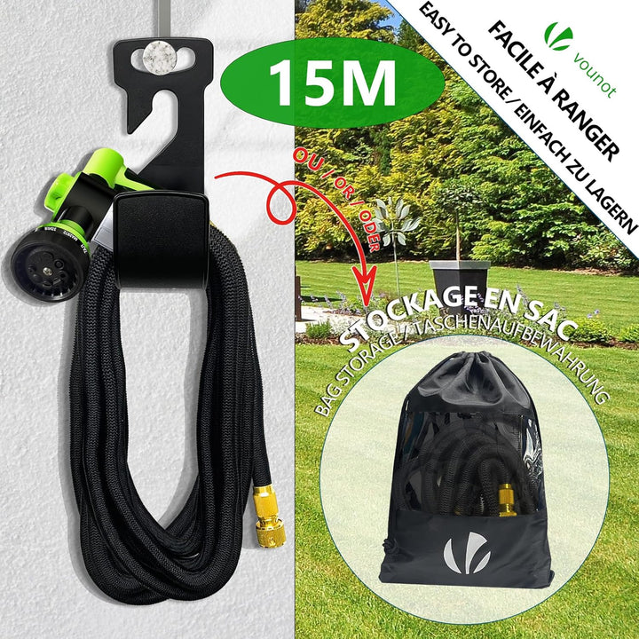 VOUNOT Flexibler Gartenschlauch 15 m, Flexibel Wasserschlauch Dehnbarer mit 8 Sprühfunktionen, Spülm