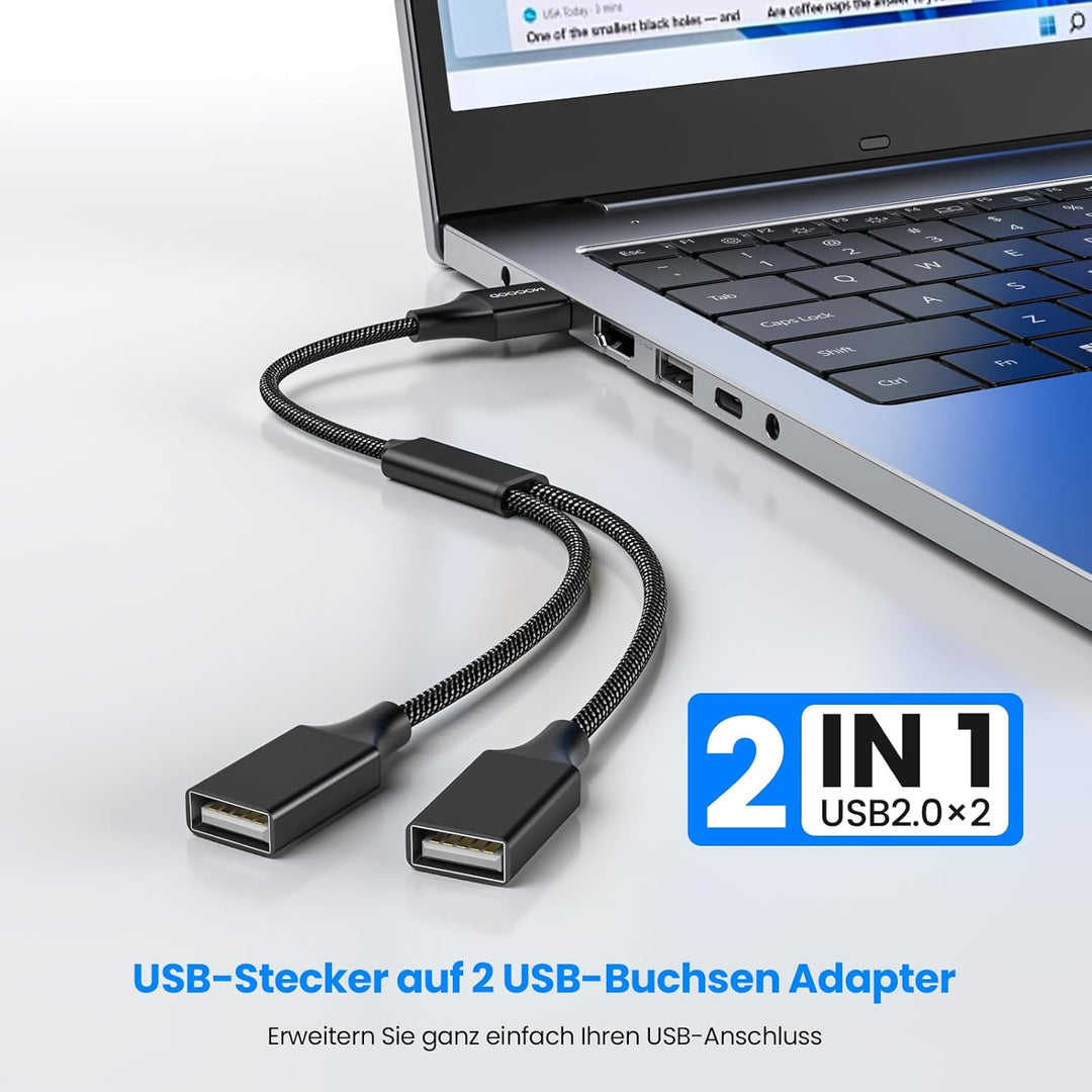 MOGOOD USB-Splitterkabel, USB-Y-Splitter-Adapter, Dual-USB-2.0-Netzkabel-Verlängerung zum Laden/Date
