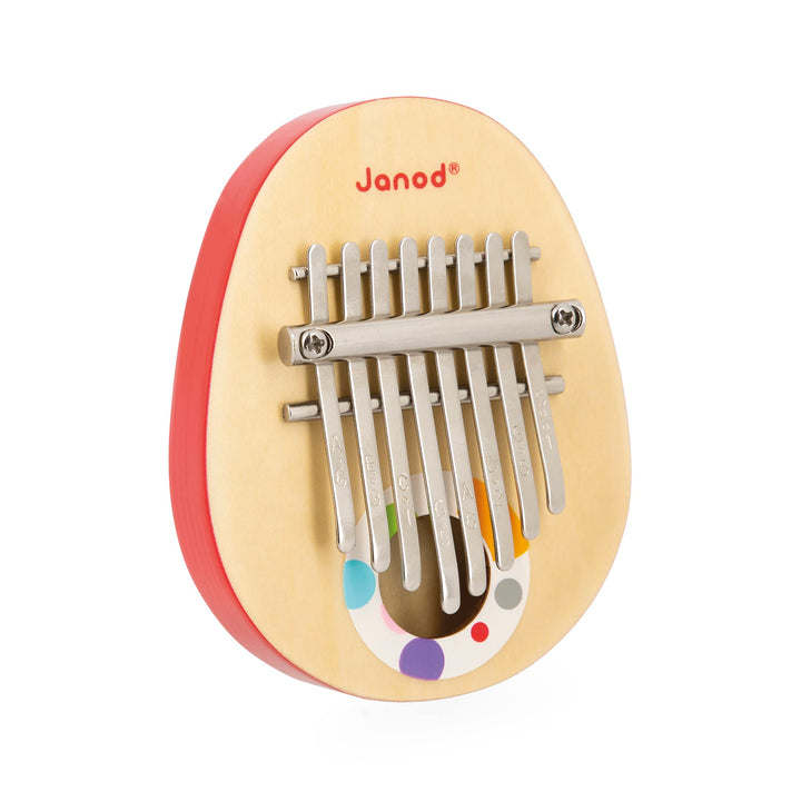 Janod Konfetti-Serie Confetti Holz Rollen-und Musikspielzeug-8 Lamellen aus Metall-Kalimba für Kinde
