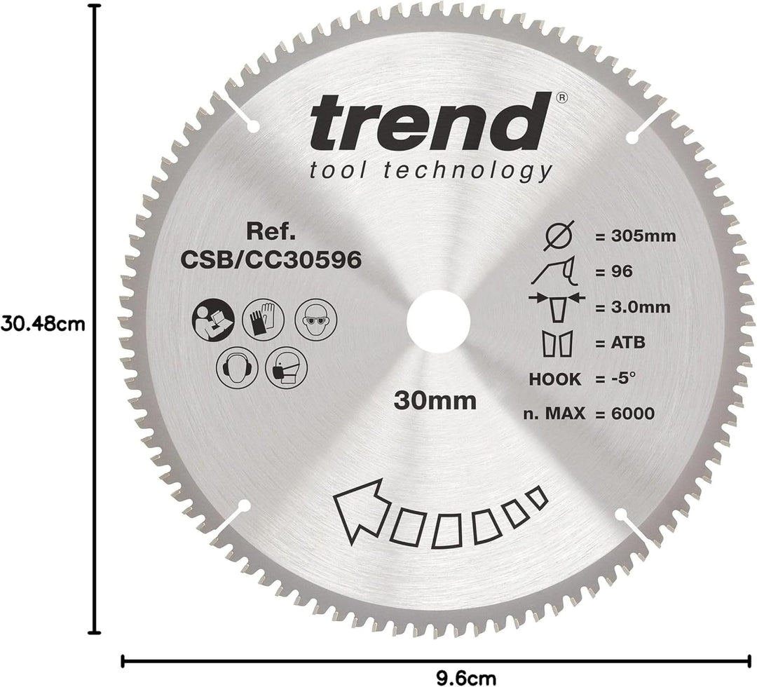 Trend CraftPro Negative Hook Crosscutting TCT Kreissägeblatt, 305mm Durchmesser x 96 Zähne x 30mm Bo