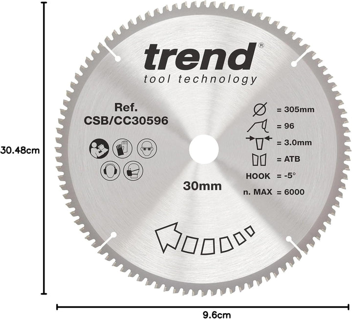 Trend CraftPro Negative Hook Crosscutting TCT Kreissägeblatt, 305mm Durchmesser x 96 Zähne x 30mm Bo