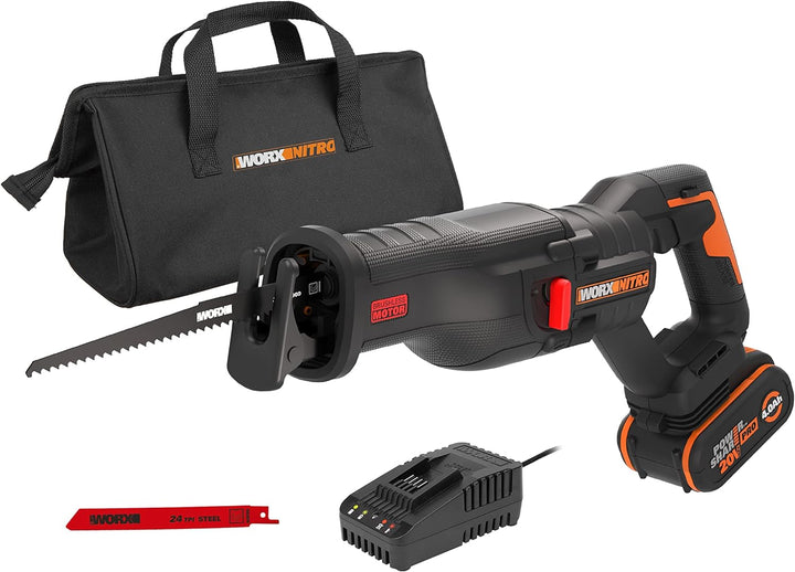 WORX WX516 Akku Säbelsäge 20V, bürstenloser Motor, mit 4000 mAh PowerShare Akku und Ladegerät, Schne