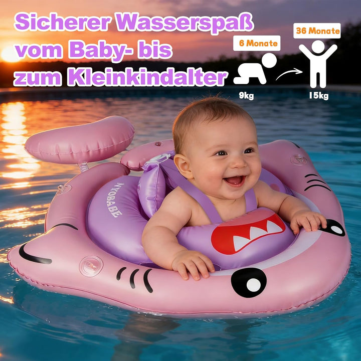 NYOBABE Schwimmring Baby 6-36 Monate, Baby Schwimmring mit UPF50+ Sonnendach ＆ Antikipp-Schwanz, Ver