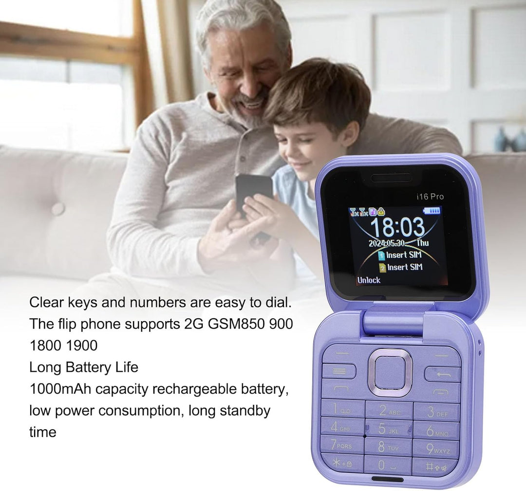 Klapp-Handy, 2 SIM-Karten, -Format, faltbar, kleiner Bildschirm, FM-Radio, Magische Stimme, schwarze